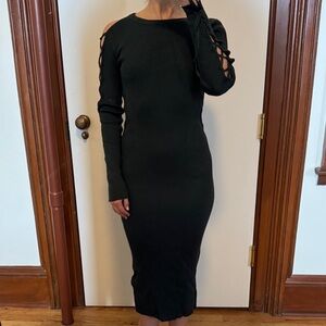 Zara Olive Green Long Sleeve Cold Shoulder Dress